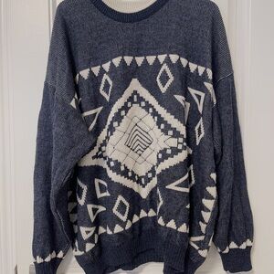 Navy and White Geometric Pattern Sweater